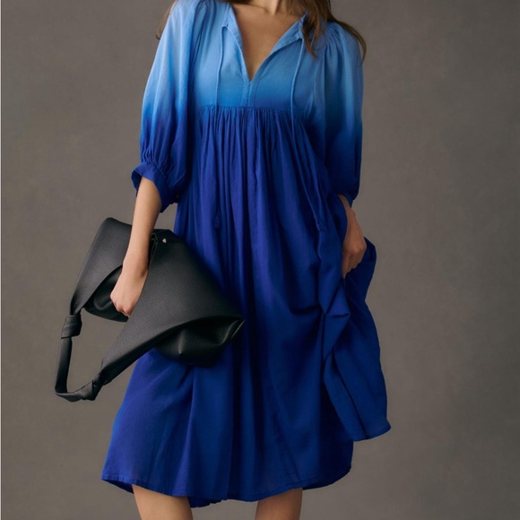Sundry Dresses & Skirts - Anthropologie Sundry Blouson Midi Dress Blue Sz 1 or XS  Pockets **few spots